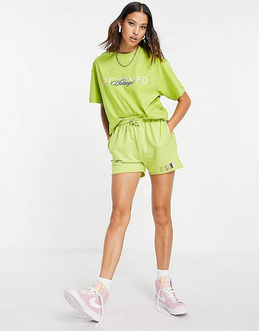 Reclaimed Vintage inspired green rainbow logo embroidery co-ord