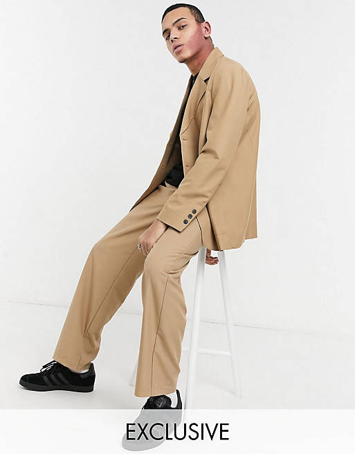 Reclaimed Vintage Inspired original fit blazer and pants set in beige