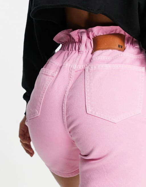 Reclaimed Vintage inspired pink denim shirt and shorts