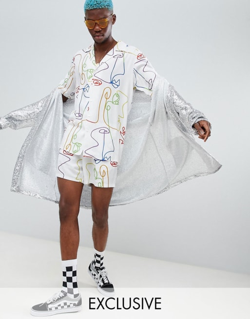 Reclaimed Vintage inspired rainbow face co-ord in white