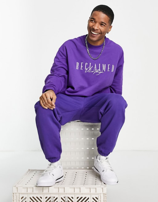 Reclaimed Vintage inspired relaxed co-ord with logo embroidery in purple