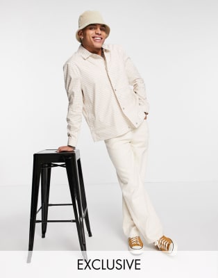 Reclaimed Vintage Inspired – Set aus Hemdjacke und Jacke mit Vichy-Karo in Beige