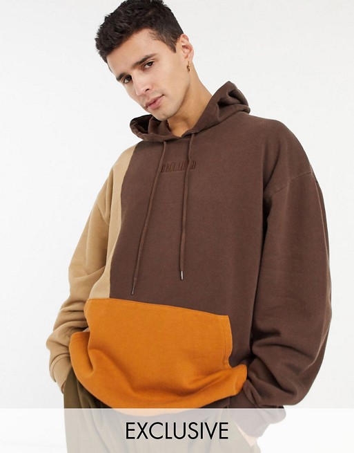 Reclaimed Vintage inspired spliced hoodie and jogger co ord in browns
