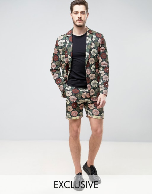 Reclaimed Vintage Inspired – Zestaw marynarka i szorty o obcisłym kroju w kwiatowy wzór
