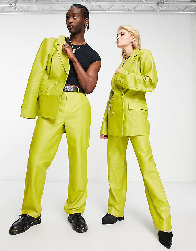 Reclaimed Vintage - limited edition unisex leather co-ord in chartreuse