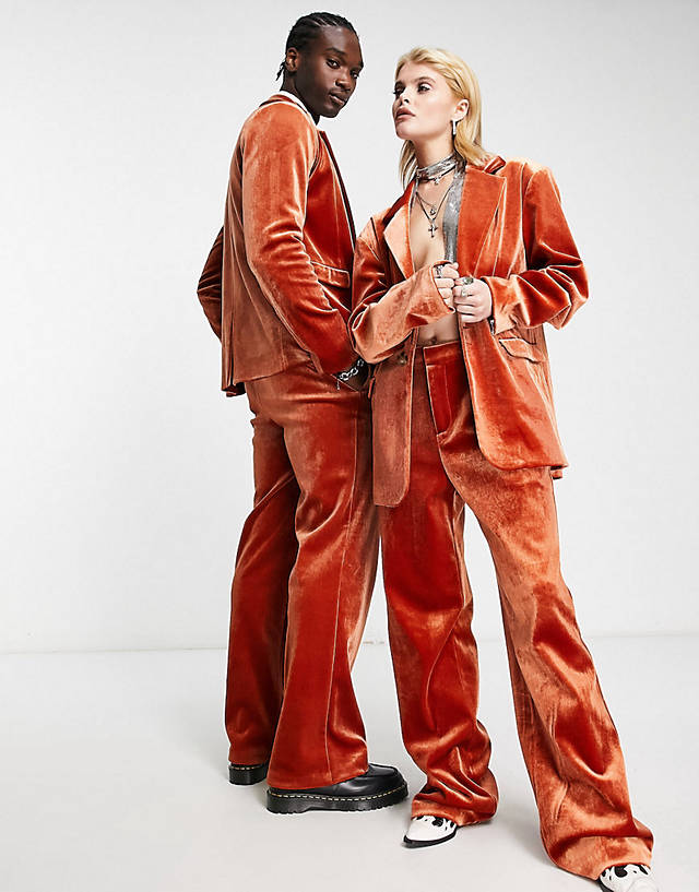 Reclaimed Vintage - limited edition unisex velvet suit trousers in rust