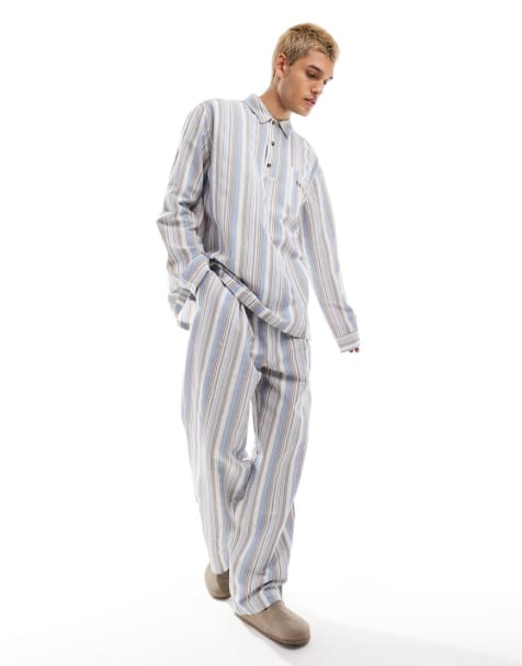 Reclaimed Vintage long sleeve stripe shirt and short co-ord in blue - view 1