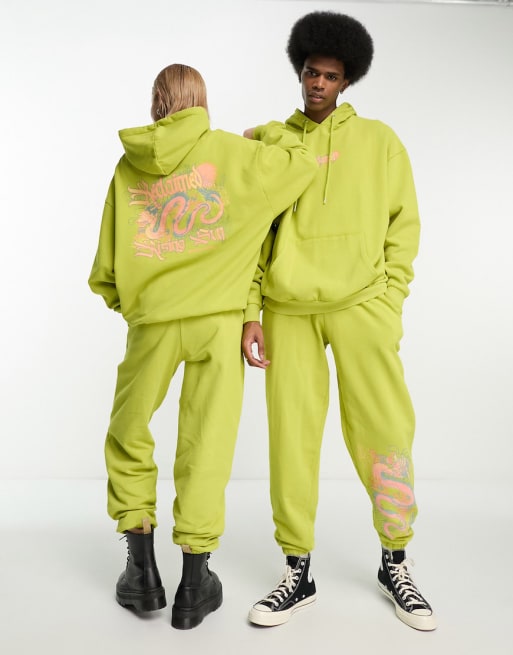 Reclaimed Vintage unisex rising sun hoodie and sweatpants set in yellow