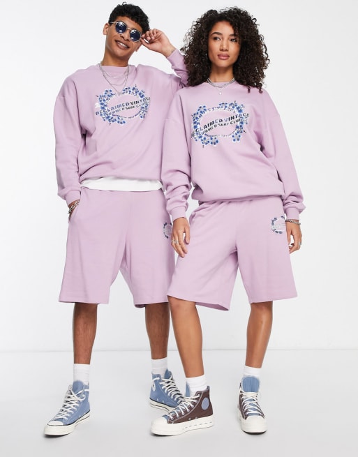 Reclaimed Vintage – Unisex-Set in Lila mit Surf-Grafik