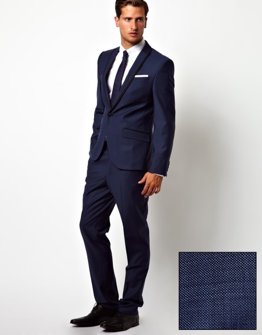 Red Eleven Schmal Geschnittener Blauer Anzug Mit Haifischhautdesign Asos