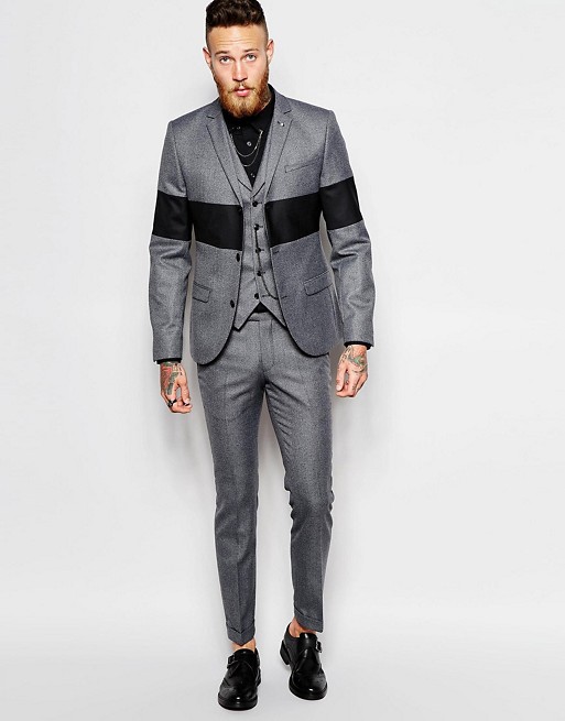 Religion X Noose & Monkey Charcoal Suit with Panel Detail in Skinny Fit