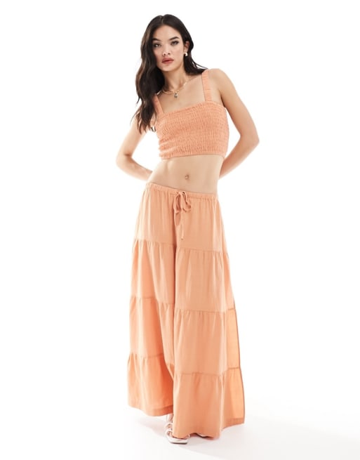 Rhythm beach top and skirt set in peach