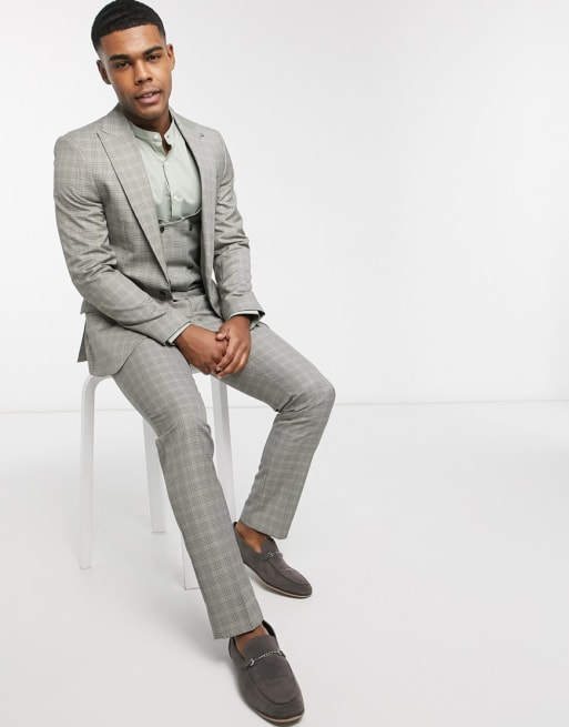 River Island 3 piece skinny suit in gray check