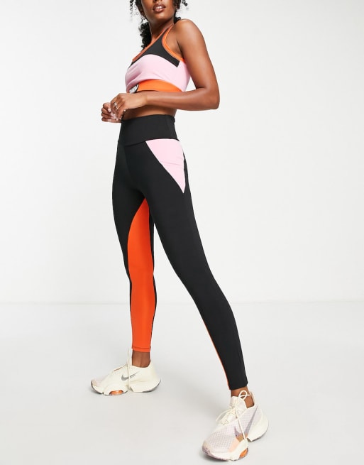 River Island - Active - Co-ord set van sport bh en legging met kleurvlakken in zwart