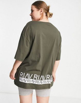 River Island Active Plus logo t-shirt & legging co-ord in khaki