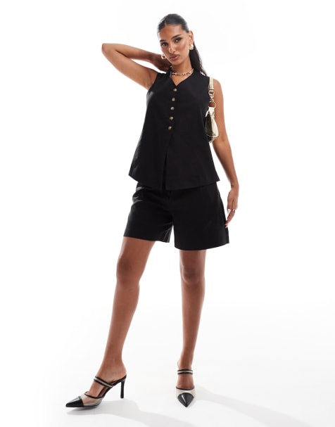 River Island bermuda linen short set in black - view 1