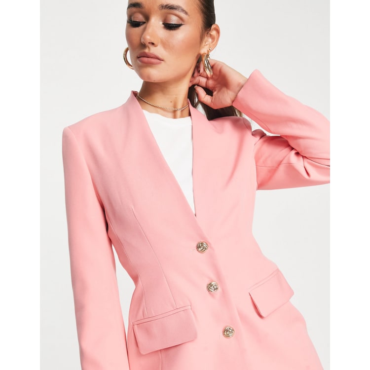 River Island blazer and pants set in pink ASOS