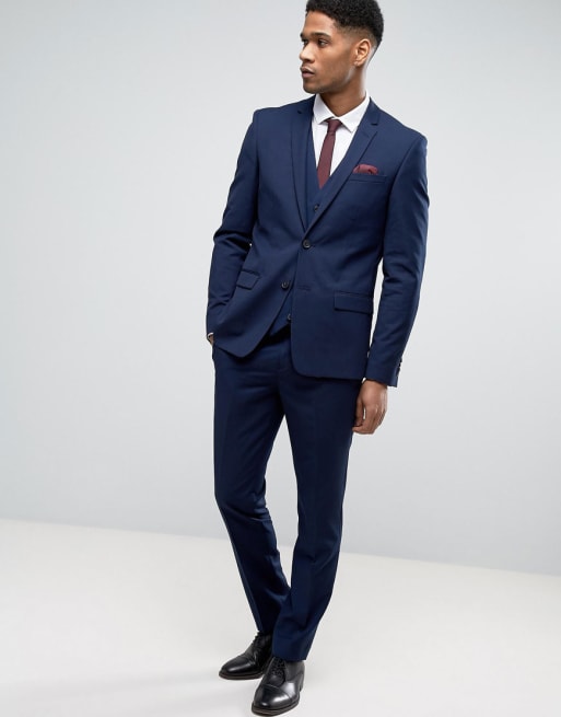 River Island Brollop Morkbla Kostym Med Extra Smal Passform Asos