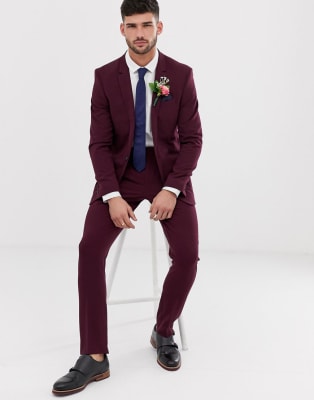 River Island Burgundy Skinny Suit 