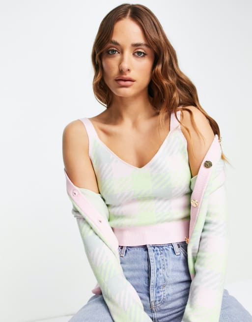 River Island - Candy - Coordinato da 3 pezzi con motivo a quadri, colore rosa chiaro