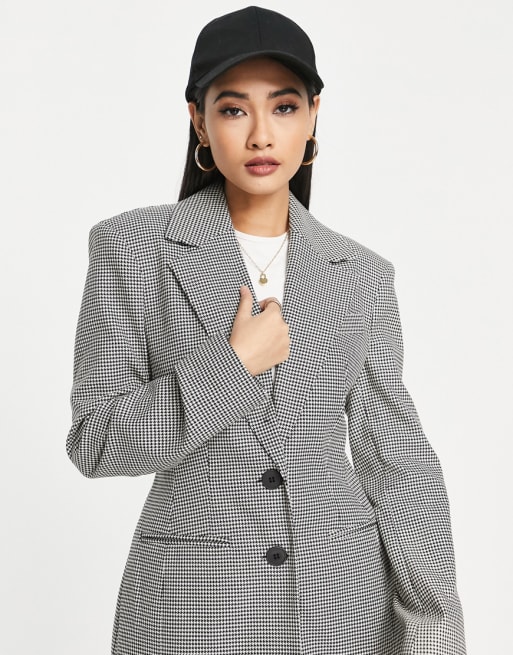 River Island - Combi-set van elegante broek en blazer met figuurnaden en zwarte pied-de-poule