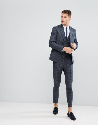 plaats bellen mannelijk River Island - Donkergrijs geruit skinny kostuum | ASOS