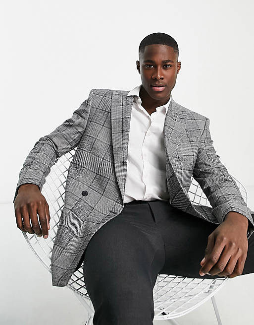 Good feeling maximize Petition River Island double breasted check suit jacket and pants in gray | ASOS