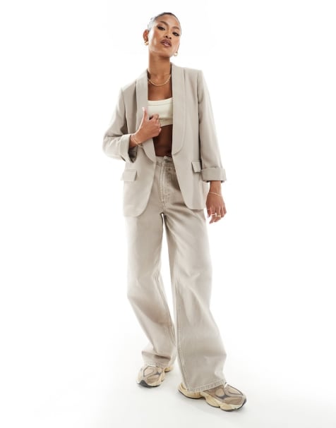 River Island elasticated wide leg pants in beige - view 1