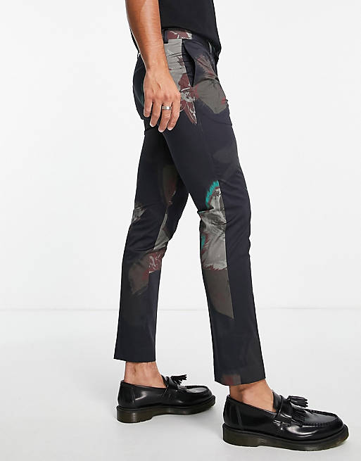 River Island floral printed suit jacket and trousers in navy