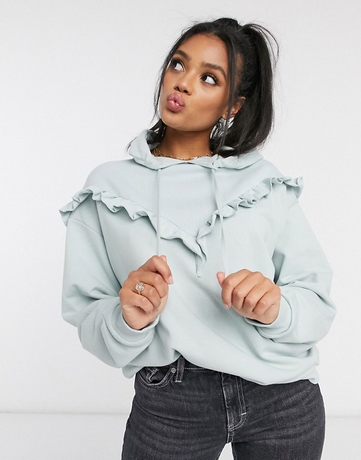 River Island frill front co-ord hoody in blue