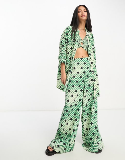 River Island geometric print beach set in light green