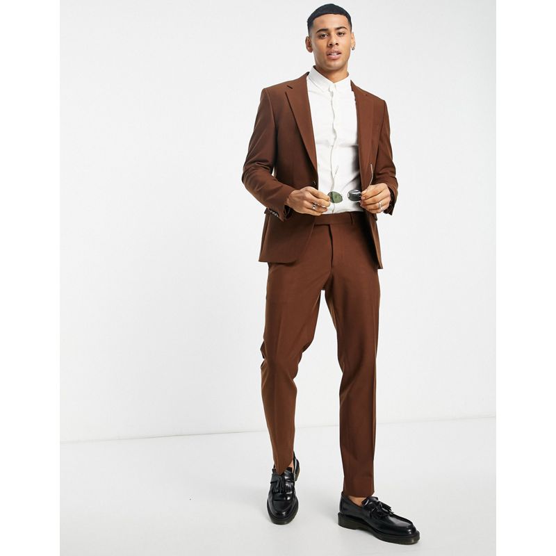 Uomo Pantaloni da abito River Island - Giacca e pantaloni da abito comodi in flanella marrone