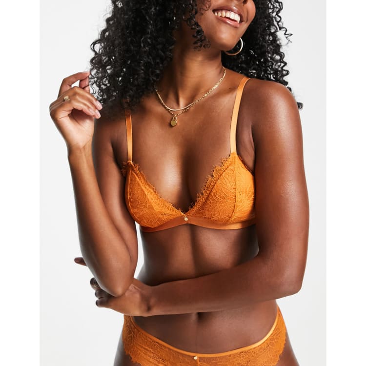 River Island padded lace triangle bra in orange