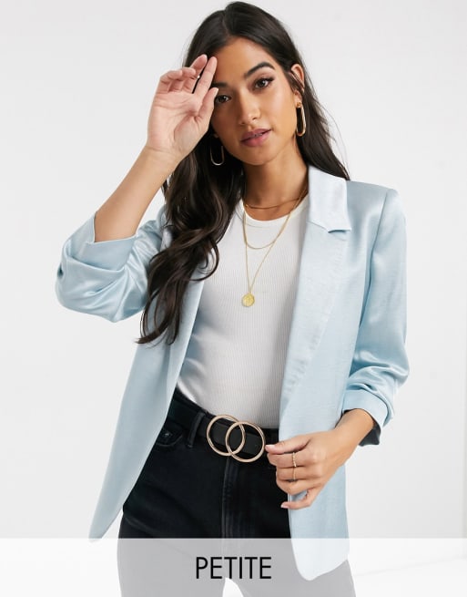 River Island Petite - Blazer in raso blu in coordinato