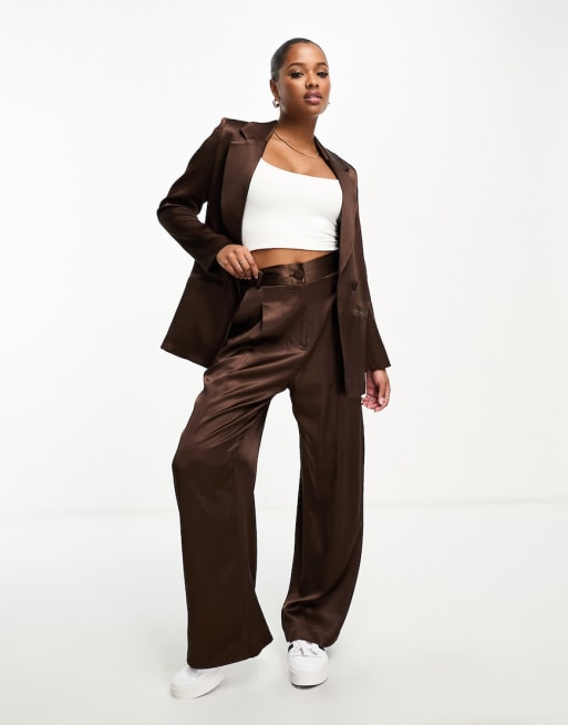 River Island suedette bootleg pants in dark brown