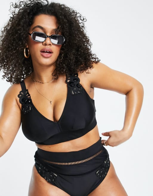 River Island Plus Bikiniset Met Kanten Rand In Zwart Asos