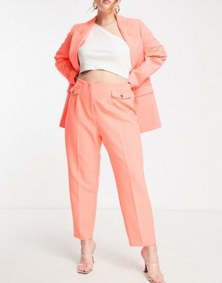 River Island Plus structured double breasted blazer co-ord in coral