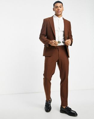 River Island relaxed flannel suit jacket and trouser in brown