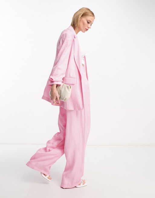 River Island ruched sleeve blazer and pants set in pink