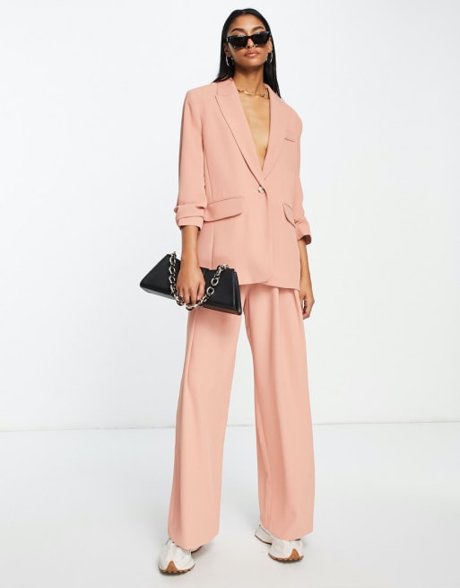 River Island ruched sleeve blazer & pants set in light pink