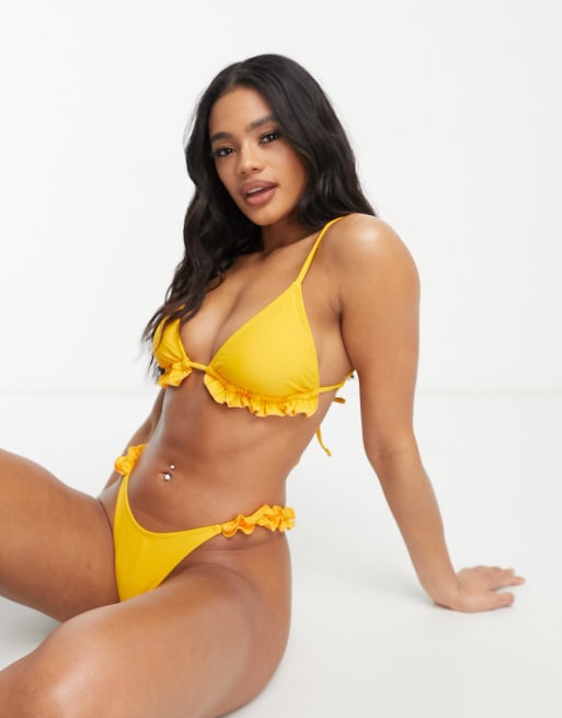 etiquette Beschrijving Pellen River Island ruffle trim triangle bikini top and bottoms in orange | ASOS