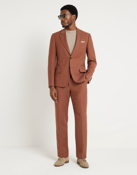 River Island – Schmal geschnittener Anzug aus Leinen in Rostrot - view 1