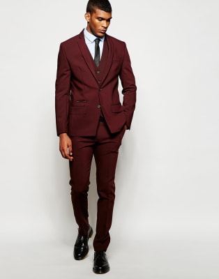 burgundy skinny fit suit