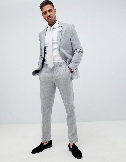 River Island skinny fit suit with herringbone print in grey