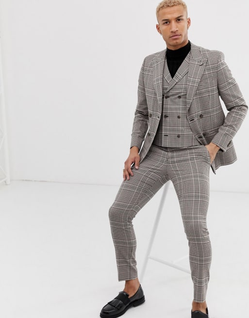 River Island skinny suit in brown check | ASOS