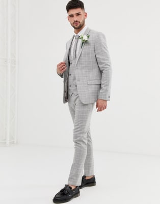 River Island skinny suit in light grey check