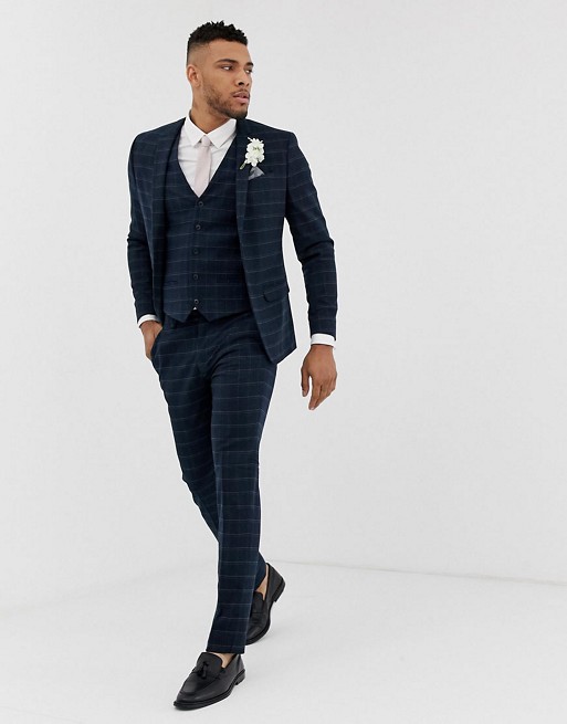 River Island skinny suit in navy check