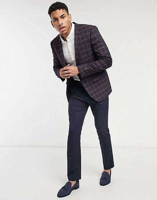  River Island skinny suit in red check
