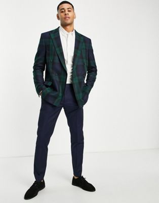 River Island skinny suit jacket and trouser in green tartan