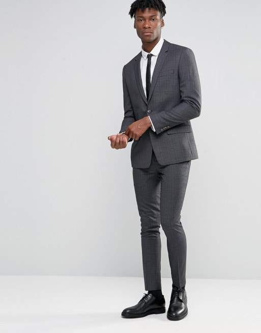 River Island Slim Fit Suit In Dark Grey Check | ASOS